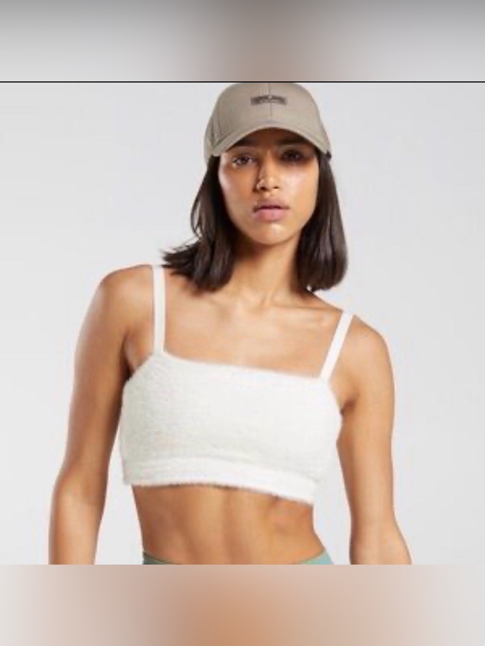 New Gymshark X Whitney Simmons Eyelash White Fuzzy Crop Tank Top Bandeau Bra